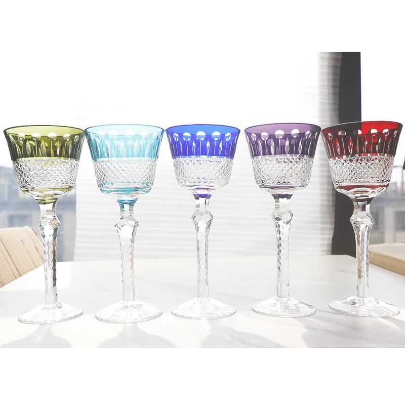 Handcraft Lotus Multi Colored Hock Wine Glasses Hand Cut Red Champagne Flute Blue Edo Kiriko&lsquo;s Highball Cocktail Whiskey Glass