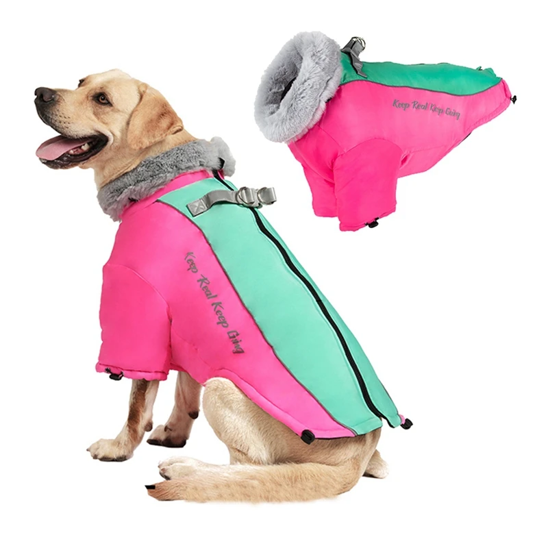 Big Fur Collar Pet Down Jacket For Medium Large Dogs Waterproof Big Dog Clothes Winter Golden Retriever Coats Clothing