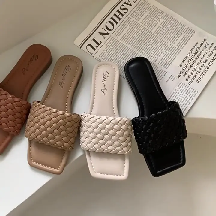 

Shoes Low Ladies' Slippers Summer Clogs Woman Pantofle Beach 2024 Flat PU Rome Rubber Slides Fabric Hoof Heels Slippers Women Su