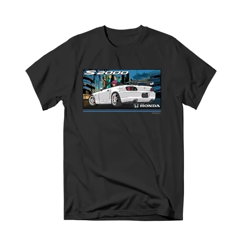 혼다 트렌디 핫 아이템 2025 새로운 핫 여름 날개 없는 오토바이 레이싱 남성 티셔츠 레트로 시리즈 프린트 넥 힙합