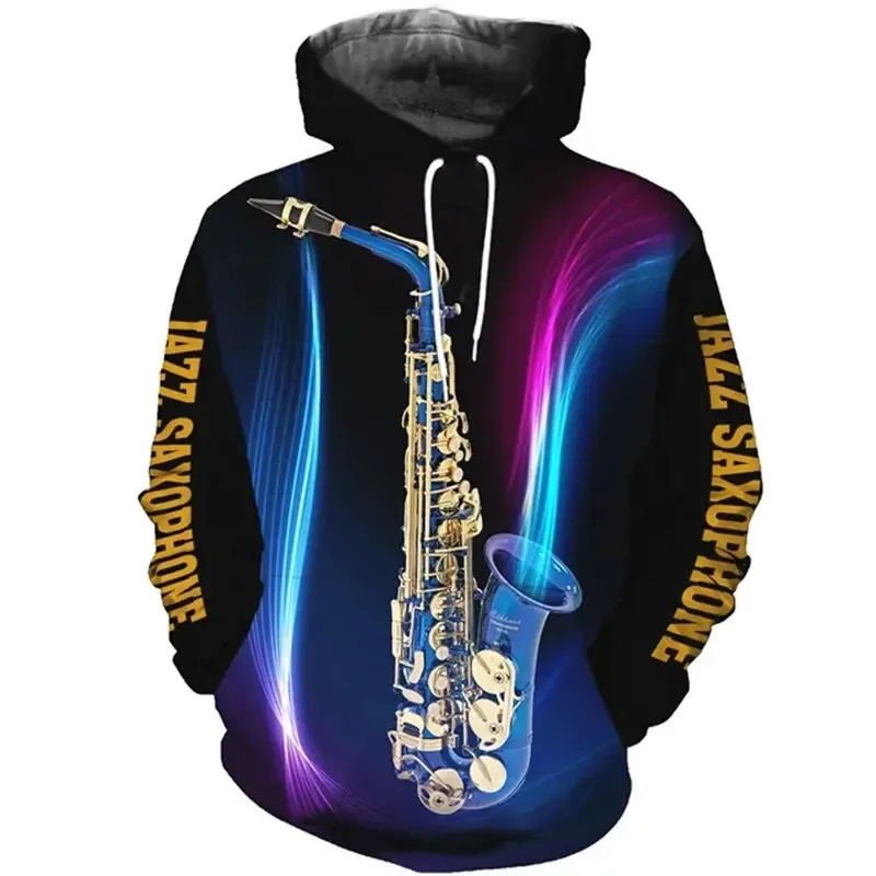 thumbnail image 1 of Sudadera con capucha para hombre, diseño de saxofón, estampado 3D, tendencia urbana, hip hop, otoño, manga larga, ropa de hombre de gran tamaño, 1 of 5