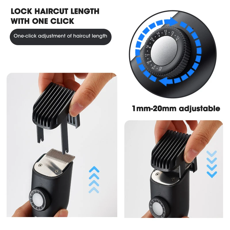 RESUXI New Professional Men's Hair Clipper LCD Digital Display Waterproof Electric Hair Trimmer Head Adjustable Electric Pusher