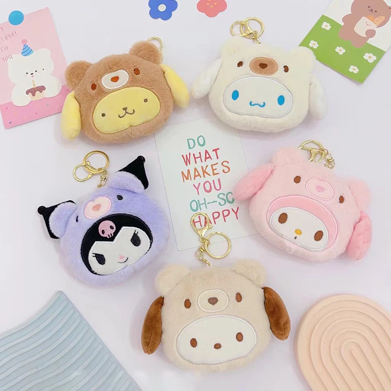 Sanrio Plush Coin Purse Kuromi Melody Keychain Doll Bag Coin Wallet Storage Bag Kawaii Cartoon Cinnamoroll Plush Coin Purse Toys