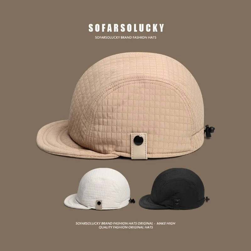 

Korean Solid Color Literary and Artistic Men's Hat Autumn and Winter Padded Warm Casual Retro Short Brim Baseball Caps Women