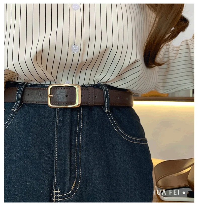 Taillengürtel Damen vielseitiger INS-Stil dekorative Jeans High-End-Retro-Nische Sommer Student schwarzer lässiger Ledergürtel – Detail 2
