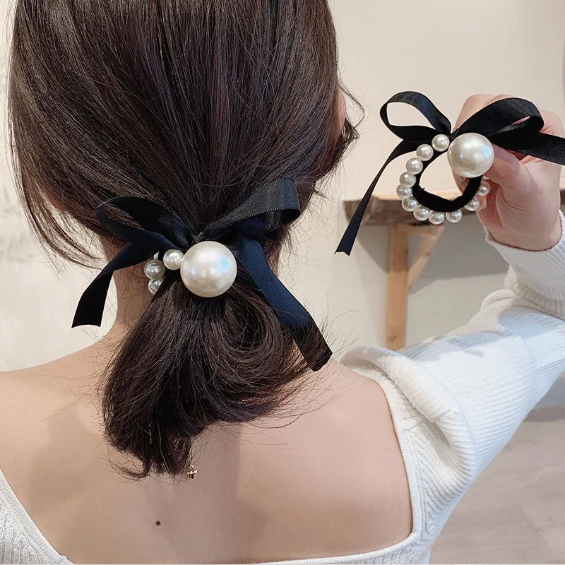 

2/4Pcs/Pack Big Pearl Bow Hair Scrunchies Women Korean Hair Ties Rope Bands Ponytail Holder Girls Wedding Hair Accessories Sets