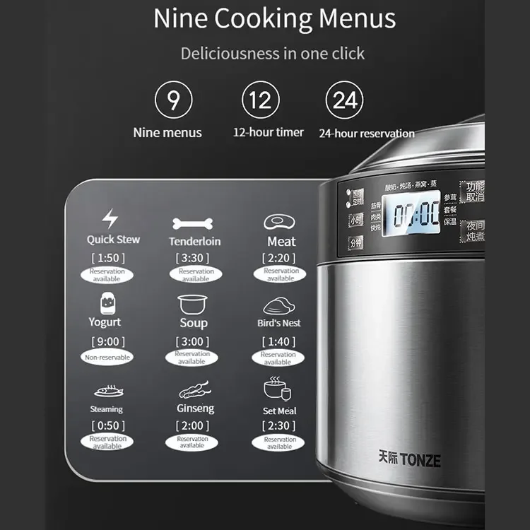 Digital Stainless Steel Electric Slow Cooker with Steamer Basket Direct Stew or Water Stew Slow Cooker Pot