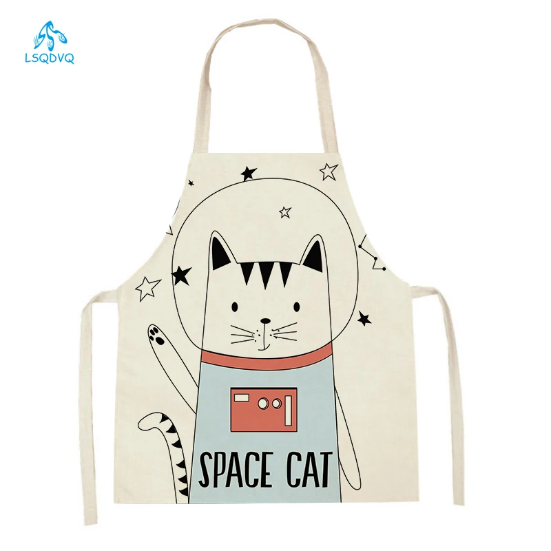 

Cute Dog Cat Sheep Cattle Bear Animal Print Kitchen Aprons Women Men Linen Sleeveless Antifouling Apron Cooking Baking Waist Bib