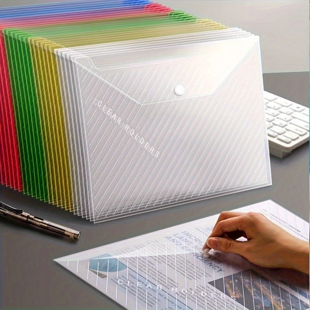 20pcs Snap Button File Folders - A4 Letter Size,Durable Plastic Document Organizer for Office, School, Portable File Organizer
