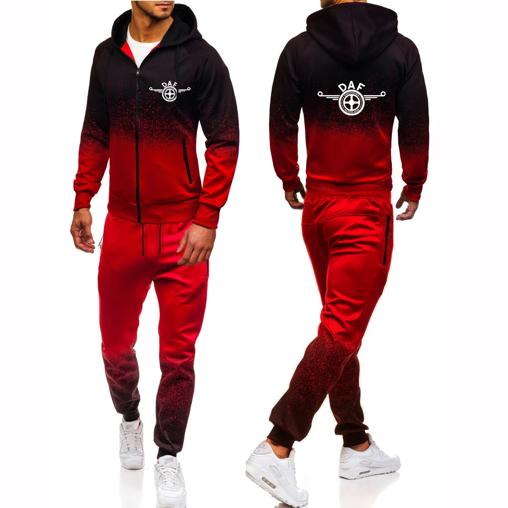 DAF TRUCKS COMPANY TRUCKER Printing Fashion 2023 New Man's Gradual Color Hoodies Casual Slim Sweatshirts Sweatpants 2-Piece Set