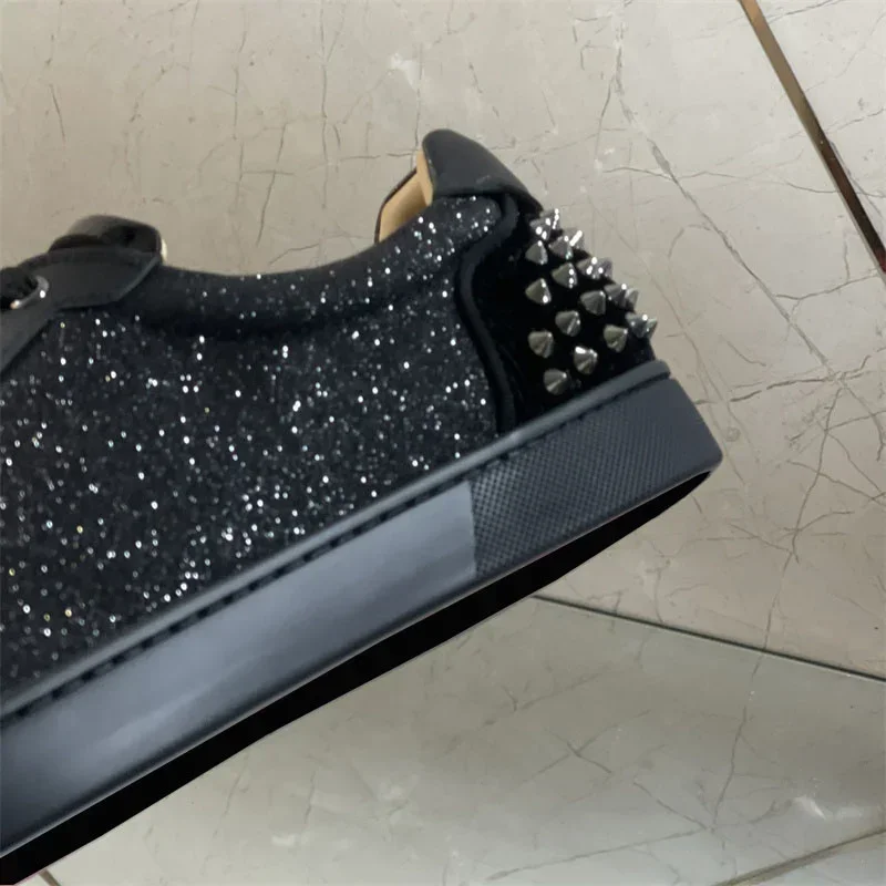 Luxury Brand Leisure Style Red Sole Low Top Rivets Shoes For Men's Casual Flat Loafers Women's Round Toe Lace Up Zipper Sneakers 4