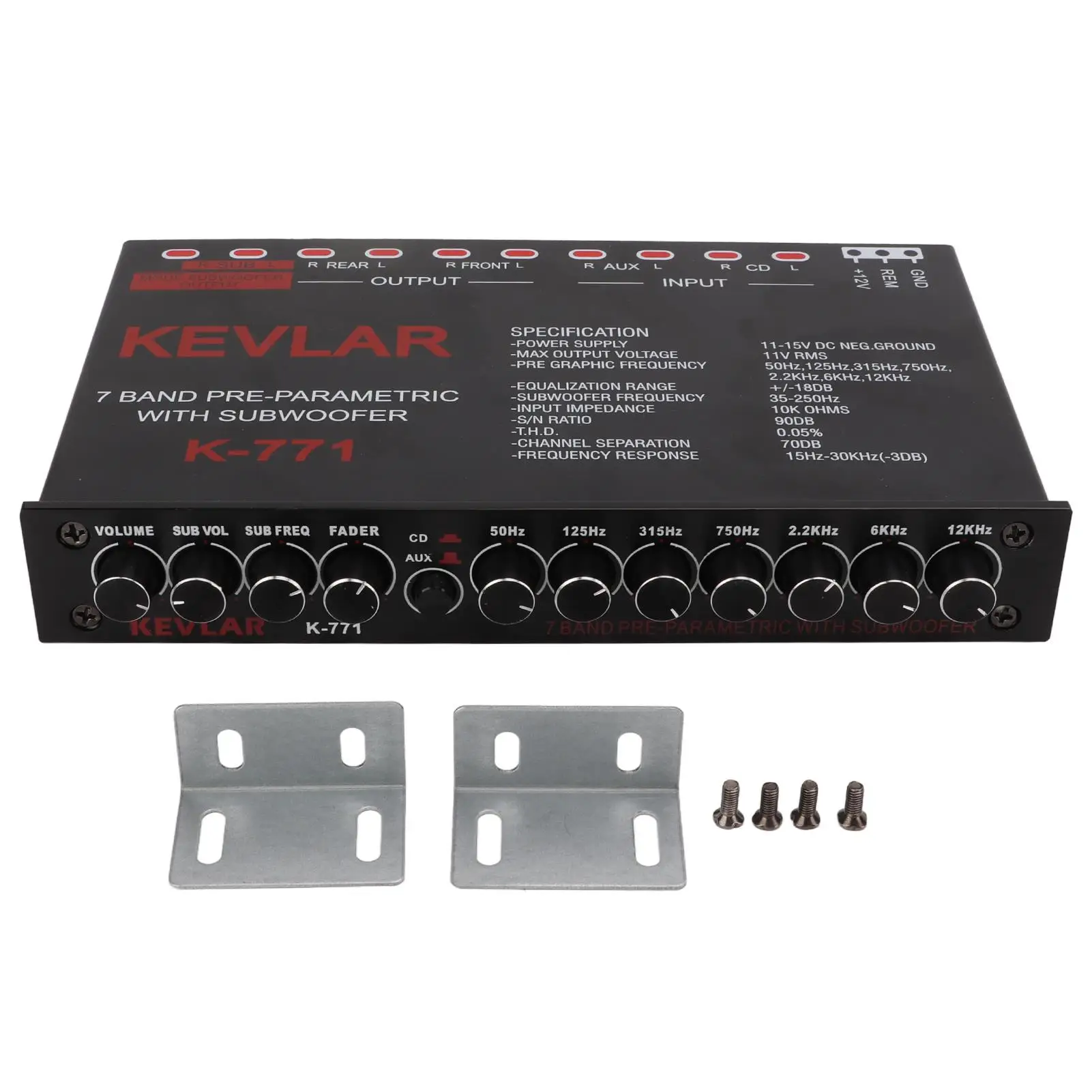 Car Audio Graphic Equalizer Universal Low Pass 7-Band Variable Gain Adjustment High Level Input EQ for stereo System