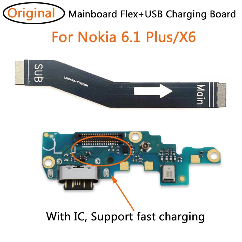 

Original USB Charging Charger Dock Port Board For Nokia X6 6.1 Plus TA-1099/1103 Main Mainboard Connector Flex Cable