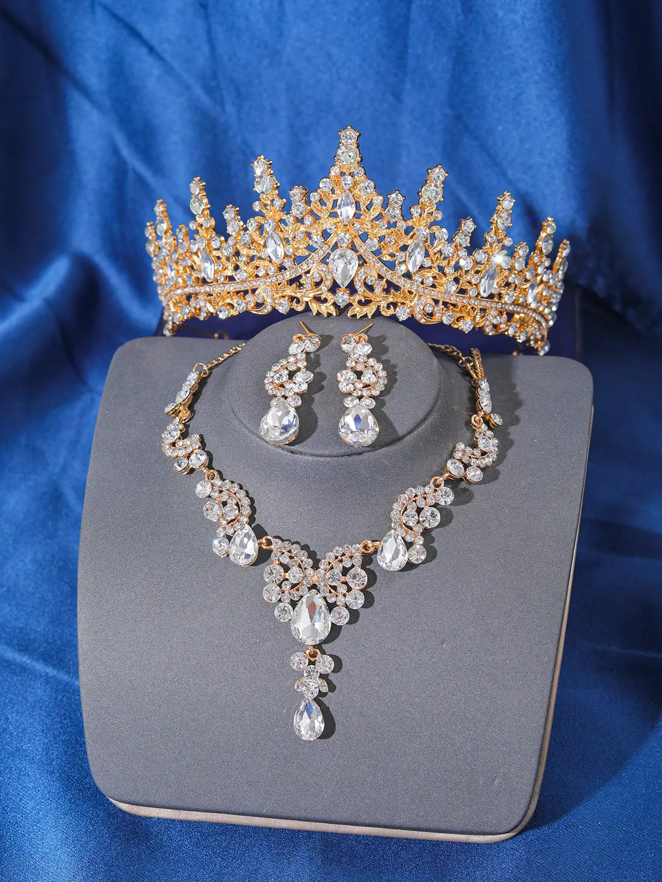 Schwarzes Kristall-Brautschmuck-Set für Frauen, Tiaras, Ohrringe, Halsband, Halskette, Brautkrone, Hochzeitskleid, Kostümzubehör – Detail 4