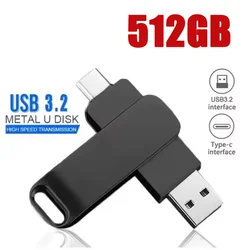 High - Speed 512GB USB 3.2 Dual - Interface Metal Flash Drive - Waterproof Memory Stick (Black - 512GB)