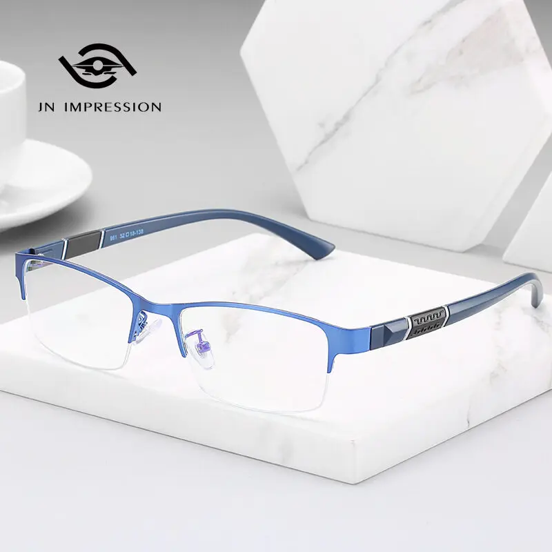 

JN IMPRESSION Business Metal Half-frame Myopia Glasses Finished for Male TR90 Legs with Degree 50-600 Degree Minus Glasses