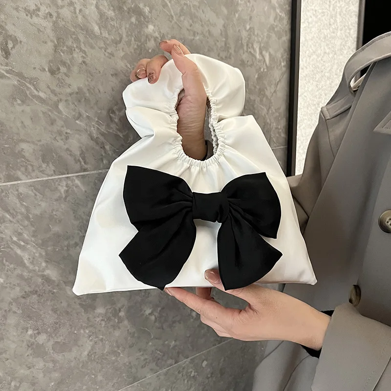 

Xiuya Cute Handbag Bow Solid Color Simple Elegant Shoulder Bag Pu Leather Harajuku Style Sweet Cool Ladies Fashion Underarm Bag