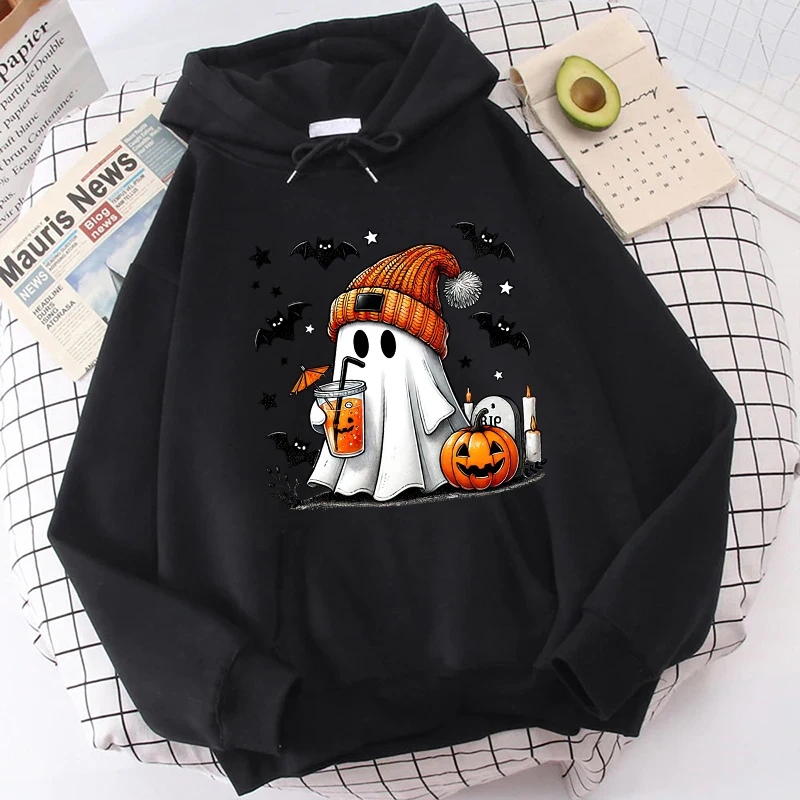 thumbnail image 1 of Sudaderas con capucha de murciélago de calabaza fantasma de Halloween para mujer, jersey con capucha de moda para adolescentes, sudaderas casuales de manga larga para Halloween, 1 of 5
