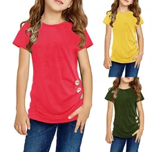 Girls T Shirts Kids Spring Summer t-Shirts For Girls Short Sleeve Solid Color Girls Tees Tops 8 9 10 11 Years Big Girls Clothes