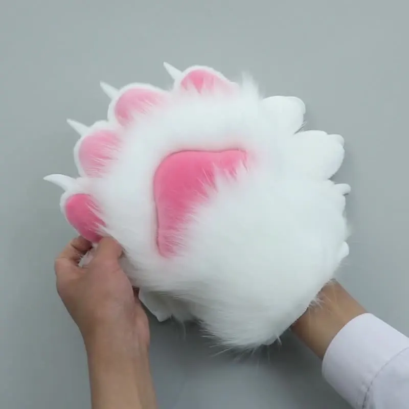 

Anime Cat Paw Gloves Winter Cute Cartoon Pink Cat Girl Long Fur Gloves Thickened Fluffy Bear Paw Furtsuit Prop Halloween Gloves