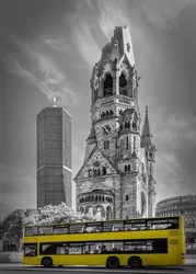 Yellow and Red Urban Telephone Box Canvas Print - Modern City Landscape Wall Art - 40x60cm No Frame (Pink)