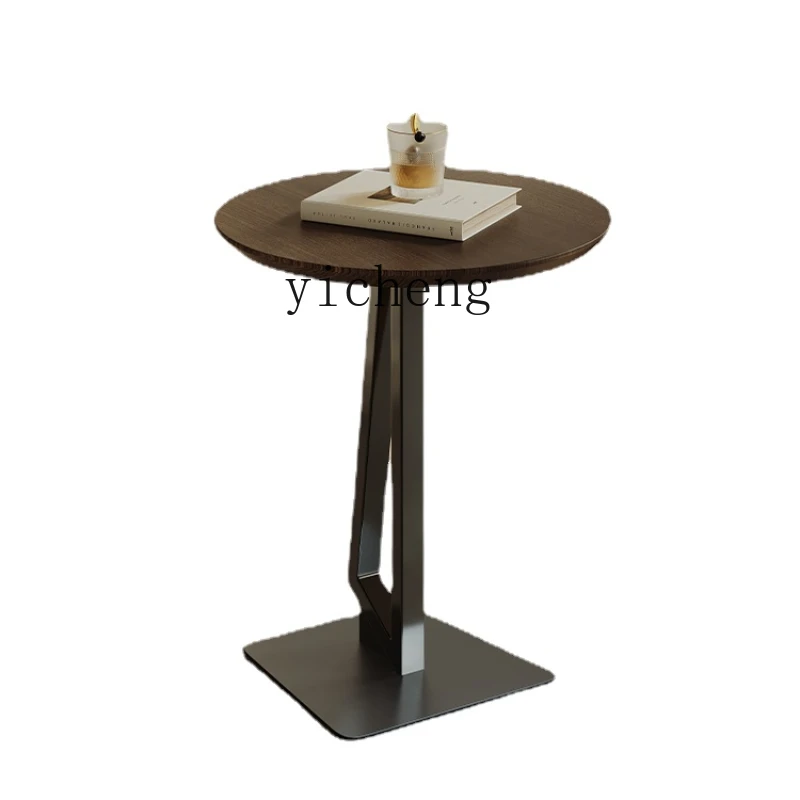 

ZC round Side Table Living Room Home Smoked Wood Leather Sofa Side Table Design Balcony Small Tea Table