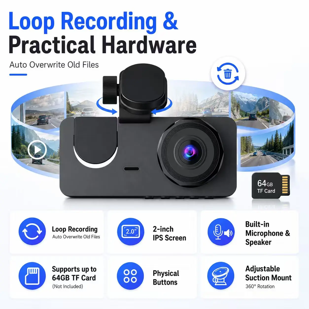 Dash Cam for Cars Camera Full HD 1080P Video Recorder Dashcam DVR Black Box Dual Lens DVR with Rear View Camera for Vehicle - 5