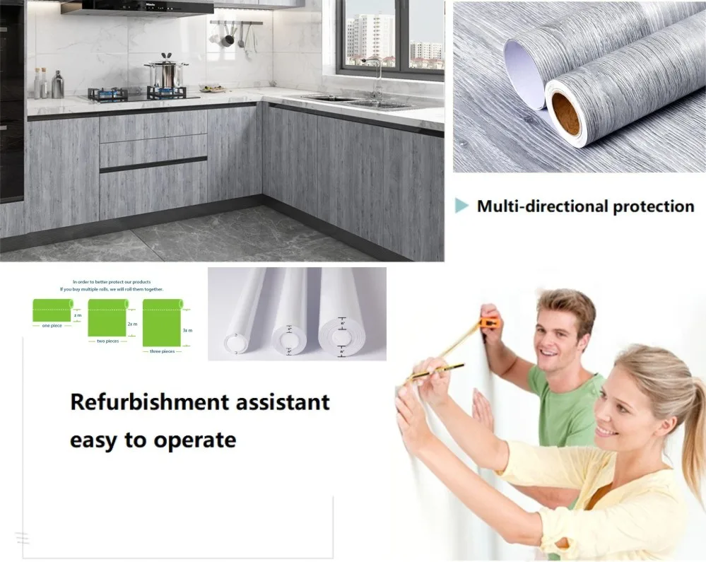 Description Picture 5 of item40 cm Wide Wood Grain Home Decor Furniture Waterproof Vinyl Wall Sticker Self Adhesive PVC Wallpaper Kitchen Cabinet Door Sticke