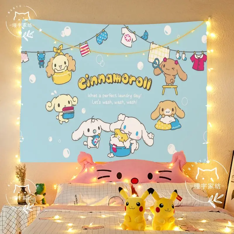 Sanrios Kuromi Cinnamoroll Kittys Hanging Cloth Anime Kawaii Wall Decoration  Cute Cartoon Poster Wall Sticker Background Cloth - AliExpress