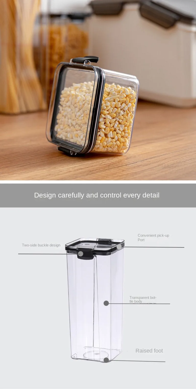 Transparent Square Storage Tank - Thick Sealed Dried Fruit  Grain Container 46070095013001800ml