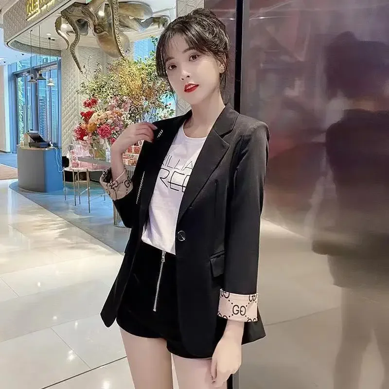 Blazer Women Small Suit Jacket Short Spring and Summer Autumn Thin Korean Top Fashion Grace 3/4 Sleeve Suit Sun Protection Top