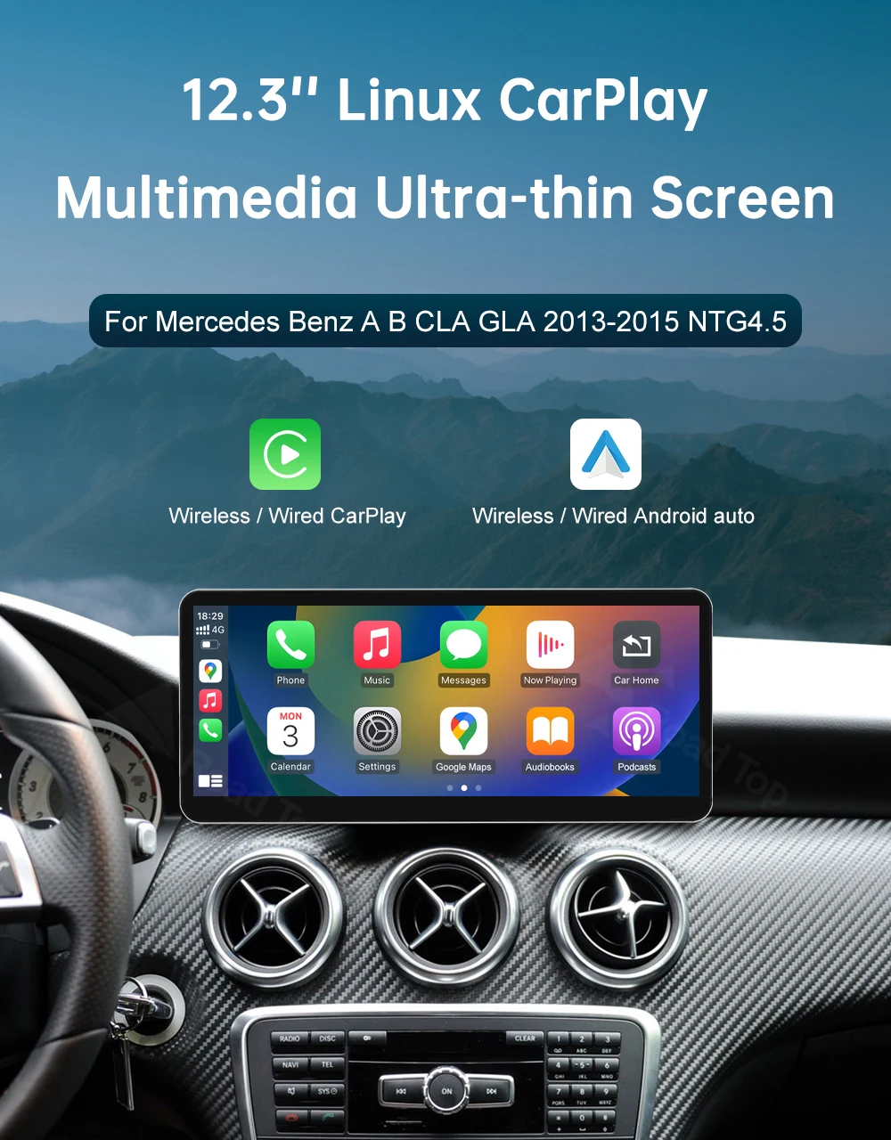 12,3' DE Kabelloses CarPlay Android Auto Multimedia-Display für Mercedes-Benz A W176 B W246 CLA GLA Klasse 2013 bis 2015 – Detail 1