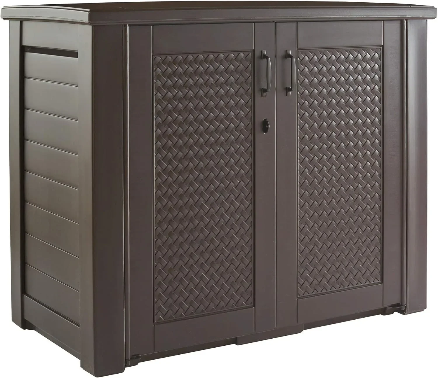 

Extra Large Decorative Patio Storage Cabinet, Weather Resistant, 123 Gal., Dark Teak Wood, for Garden/Backyard/Home/Pool