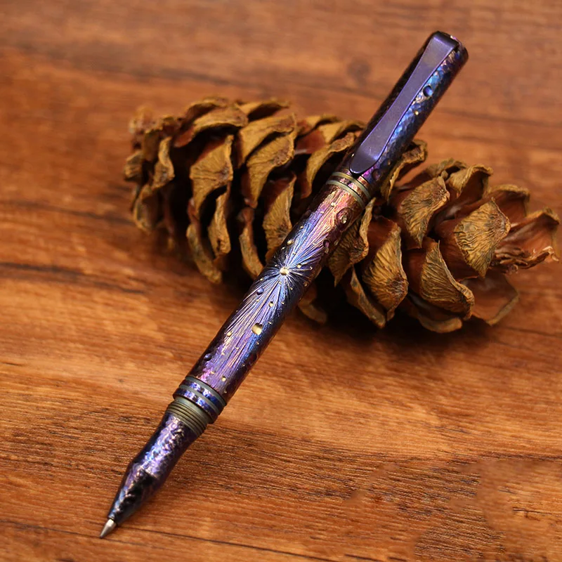 

1 Piece titanium alloy hand engraved starry night signature pen tactical pen for gift
