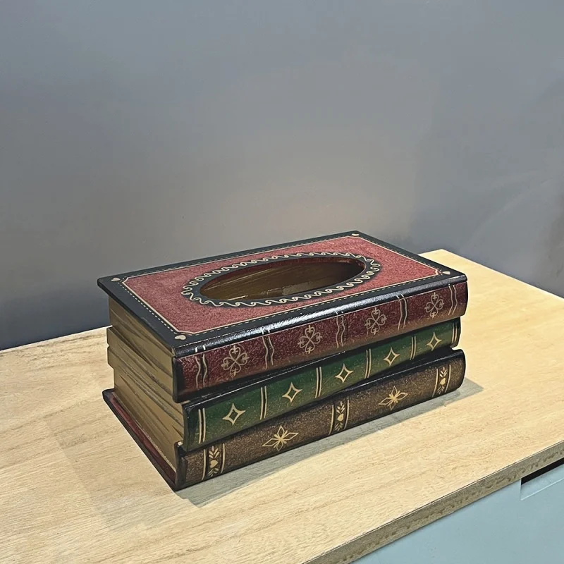 Exquisite Classical Vintage Wooden Book Tissue Box, Rectangular Napkin Holder Dispenser, Restaurant Tissue Storage Box Ornament 3