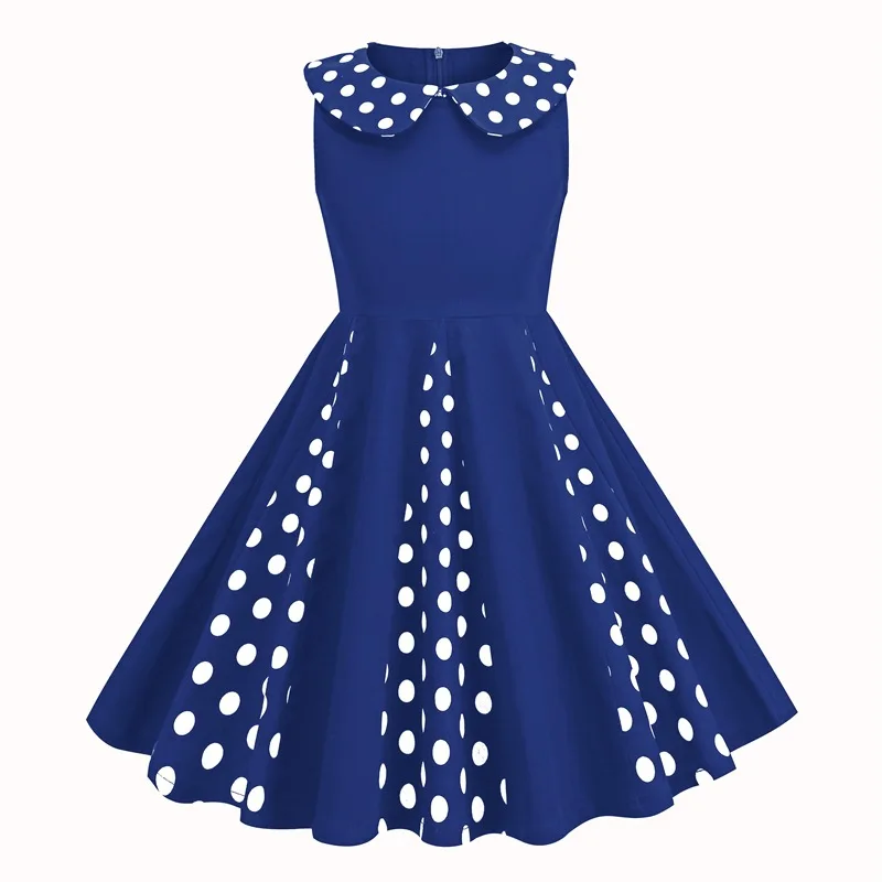 thumbnail image 1 of Vestidos Vintage de princesa para niñas, ropa para niños, cuello de muñeca, estampado de lunares, moda de verano para bebés, 3-10T, 1 of 5