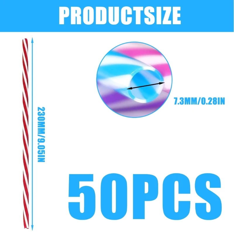 H7EA Pack of 50 Reusable Spirals Drinking Straws Stable Assorted Reusable Swirled Straws for Family and Outdoor Event