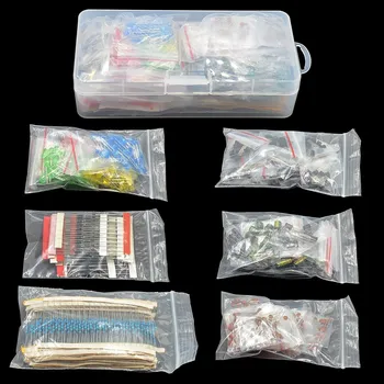 Kit di componenti elettronici Kit di assortimento di resistori a film metallico Diodi led Condensatore elettrolitico Set di ceramici Pacchetto transistor fai da te