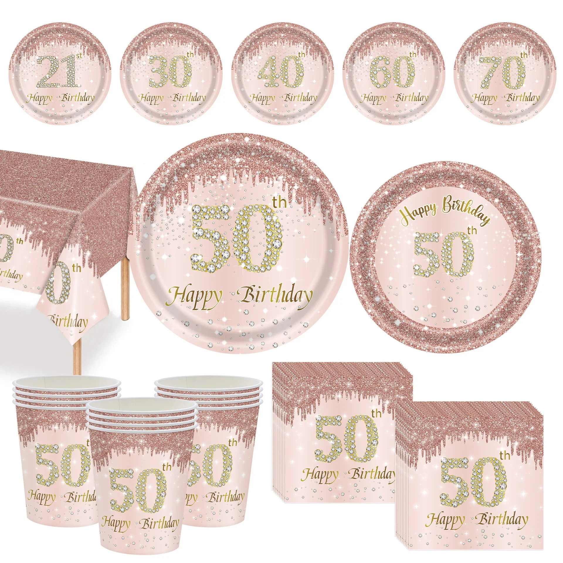 50 Years Old Birthday Party Supplies 18th 40th 50th 60th Happy Birthday  Balloon Tablecloth Woman Adult Anniversary Decorations