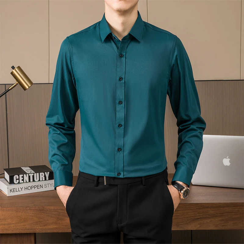 BROWON Brand Office Work Shirts for Men Spring Autumn Long Sleeve Regular Fit Mens Shirts Business Casual Solid Clothes Men