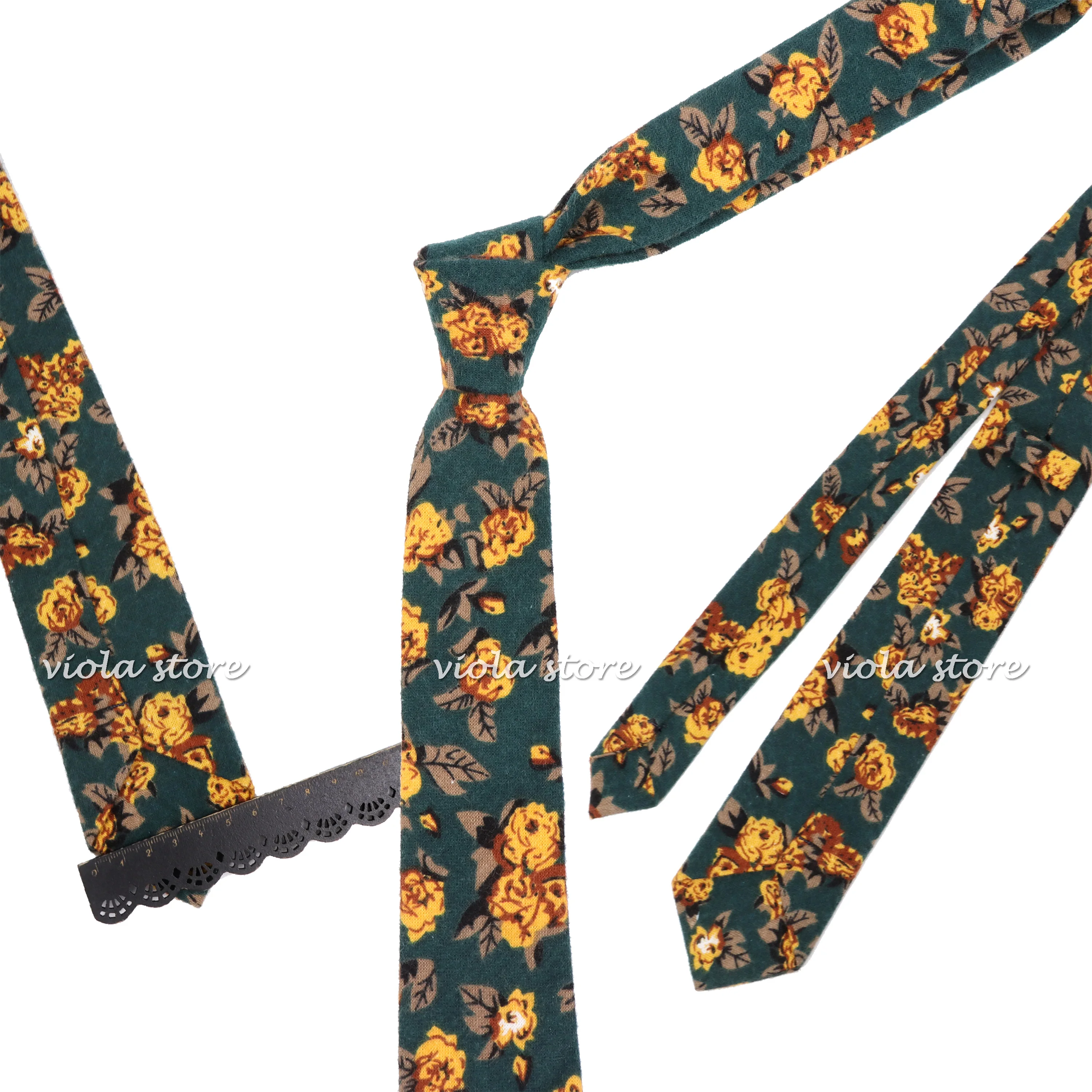 Neck Tie Vintage Floral Striped Cartoon 100% Cotton Tie 6cm Skinny Men Fashion Green Navy Black Wedding Party Suit Cravat Gift Accessory