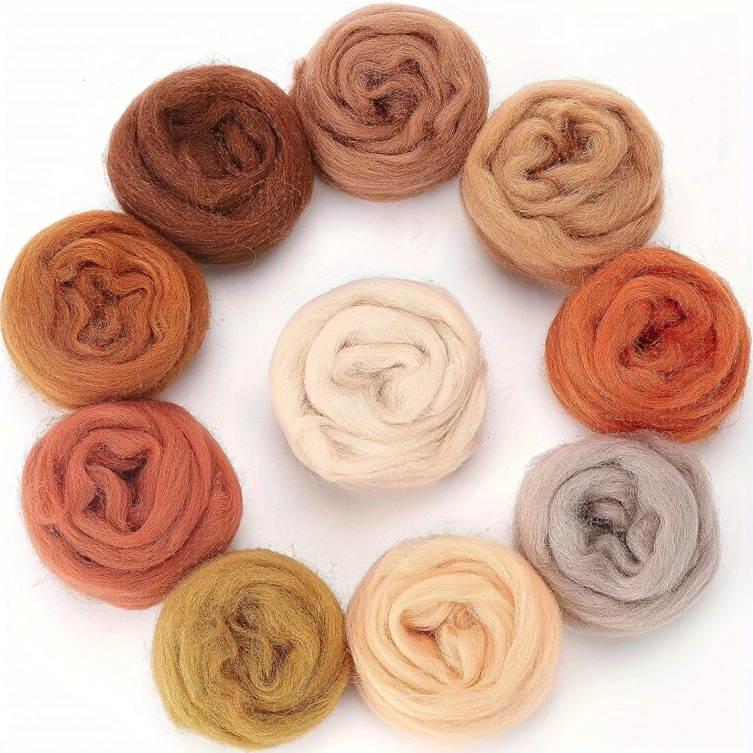 Nature Fibre Wool Yarn Roving Needle Felting Hand Spinning For Wool Felting Yarn Supplies DIY Craft Materials, 0.35oz/Pack