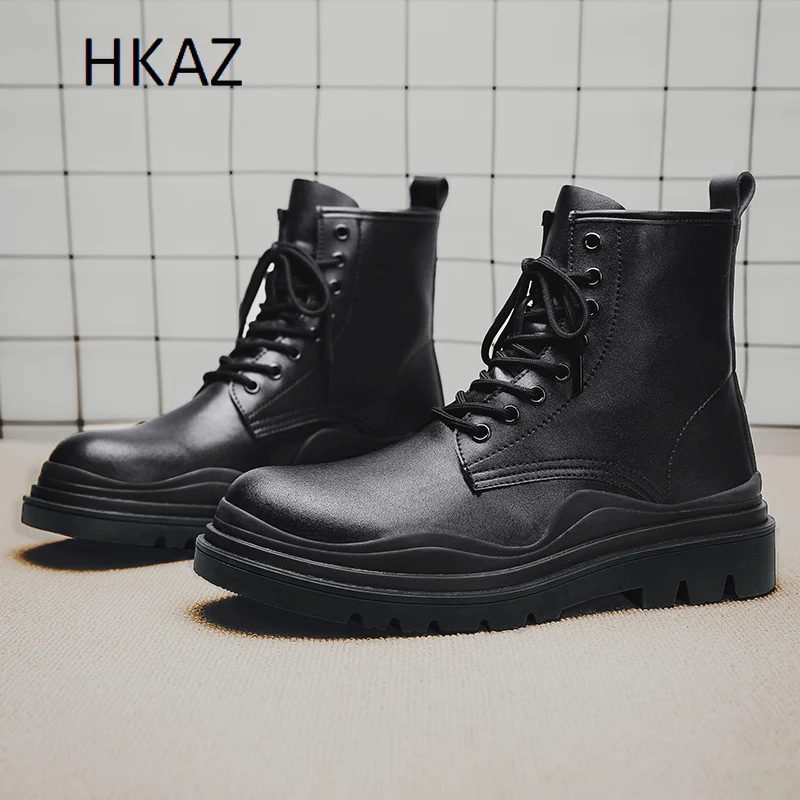 

Мужские ботинки с круглым носком на толстой нескользящей подошве, удобные износостойкие модные Универсальные популярные модели на весну и осень