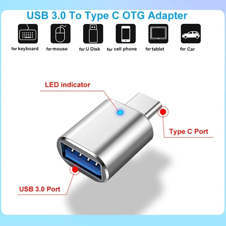 LED USB 3.0 To Type C Adapter OTG To USB C USB-A To Micro USB Type-C Female Connector For Samsung Xiaomi POCO Adapters 5