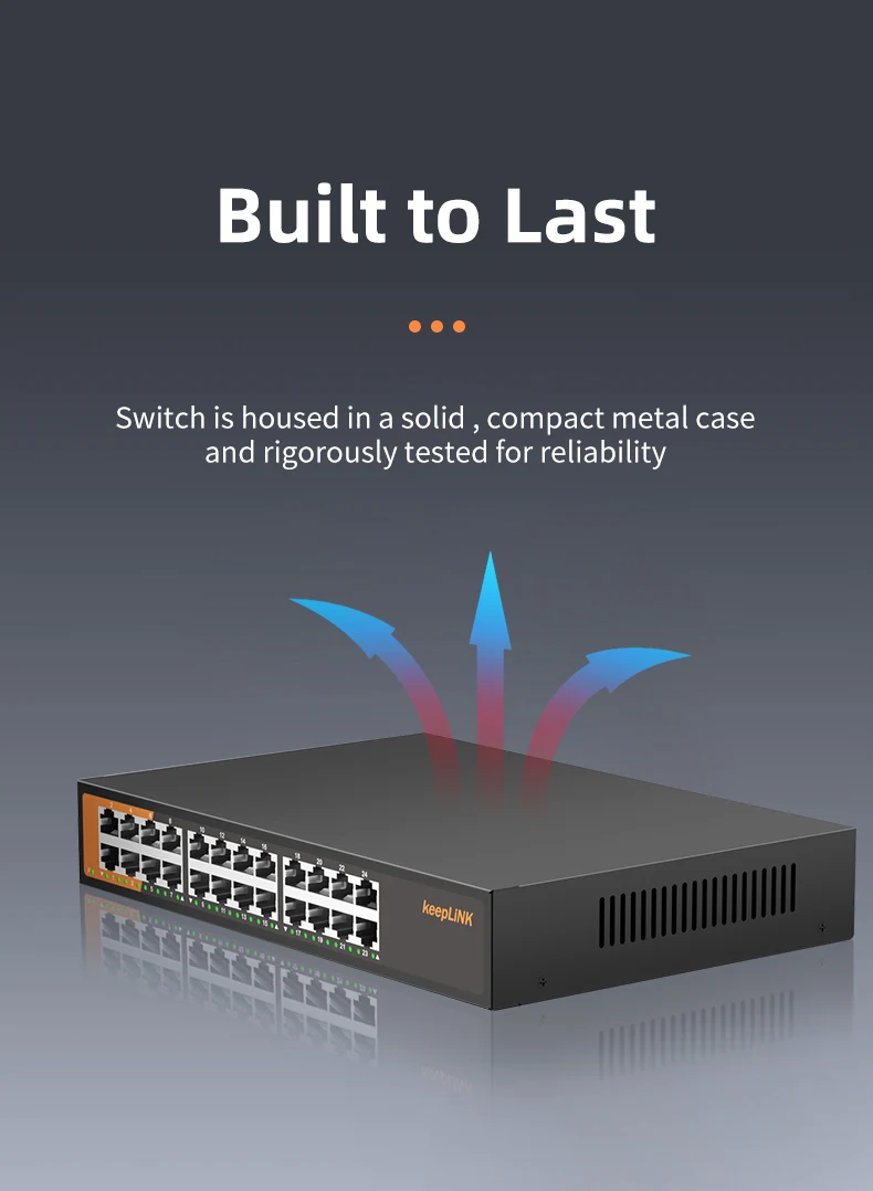 KeepLiNK 24 Port Gigabit Switch Unmanaged 10/100/1000Mbps Metal Housing Fanless Plug Play Network Switch Hub for Home Office