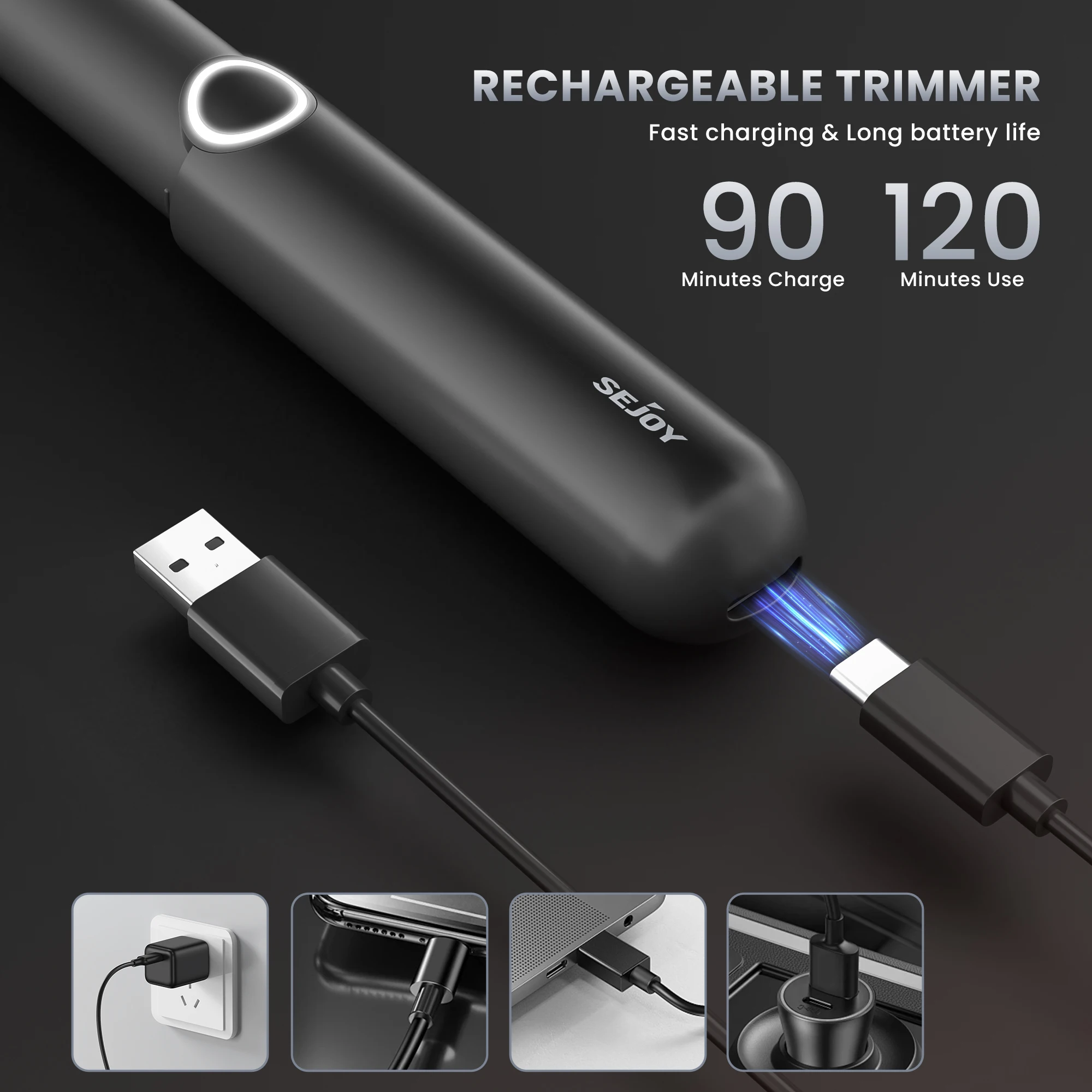 Sejoy 2 in 1 Nose Hair Trimmer For Men 360° Rotating Head Travel Removable Trimmer Head Chargeable Ear And Nose Hair Trimmer 5