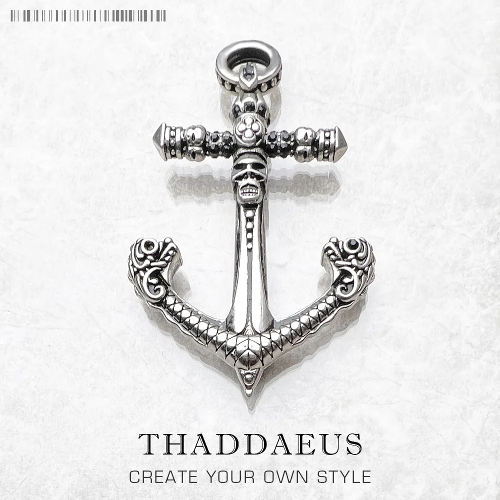 Silver Pendant Necklace Skull Anchor Fashion Punk 925 Sterling Silver Accessories Gift for Woman Men