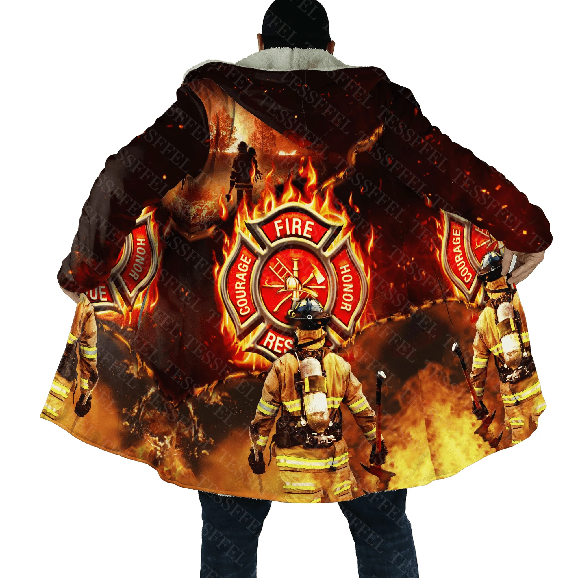 Name Cosplay Firemen Firefighter Skull Tattoo 3DPrint Streetwear Windbreaker Winter Casual Hood Cloak Fleece Hoodies R