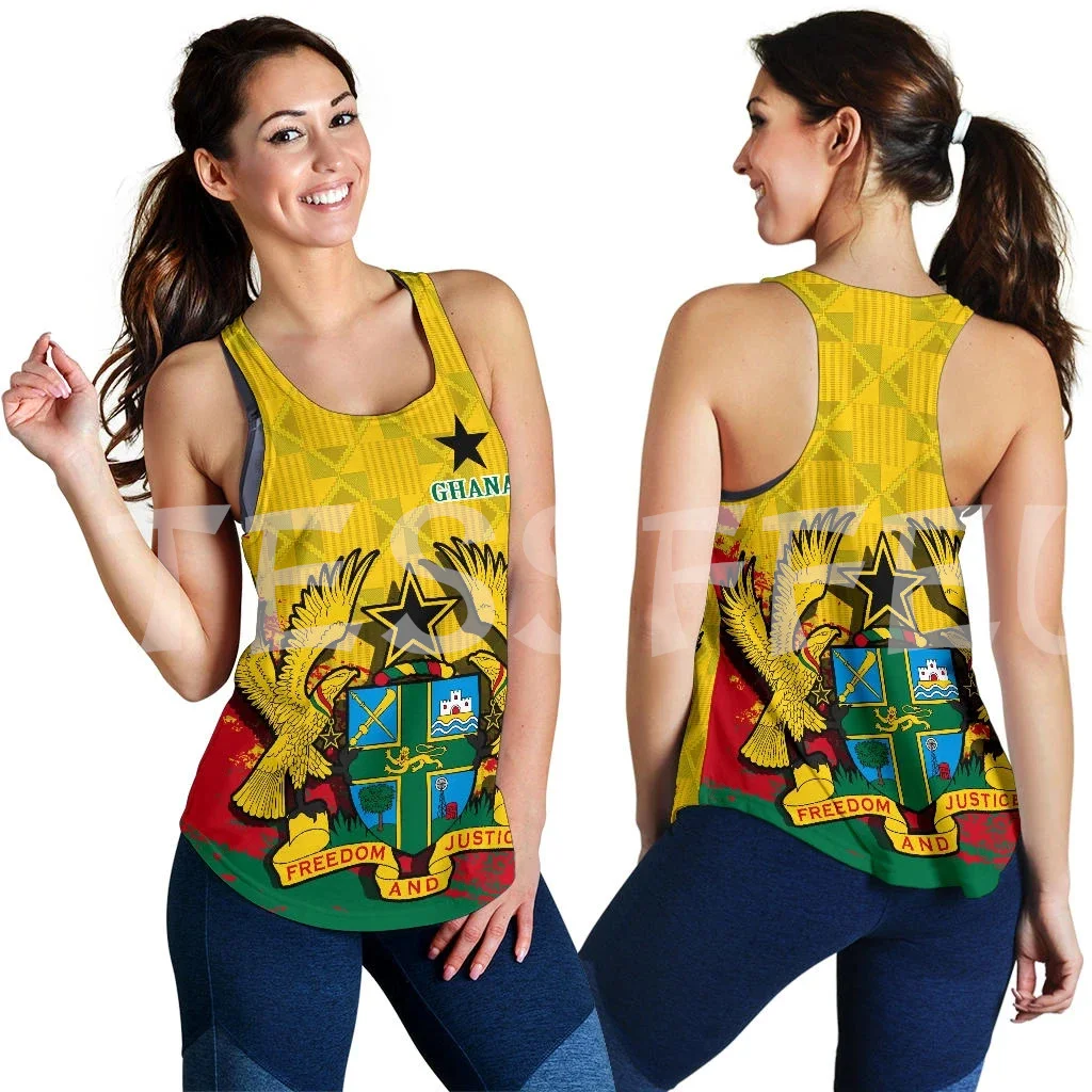 

Africa Country Kente Ghana Tattoo Retro Vintage 3DPrint Summer Casual Fitness Yoga Women Racerback Vest TankTop Sleeveless X1