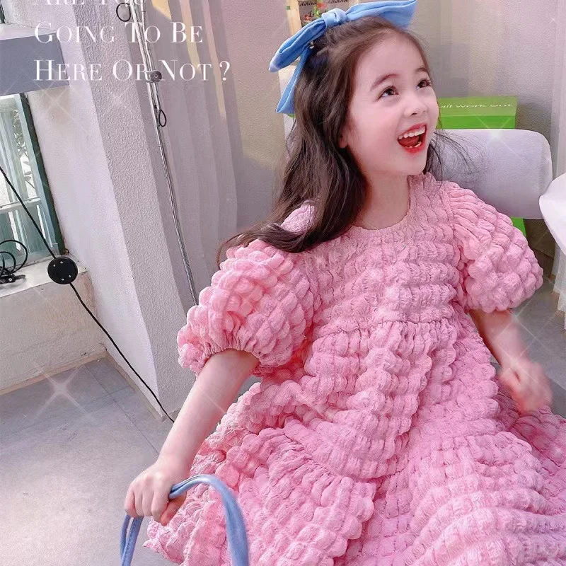 

F042306 Girls Clothes 2024 New Summer Princess Dresses PINK Kids Dress Party Baby Dresses for Children Clothing